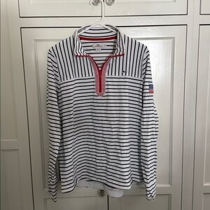 Vineyard Vines Quarter Zip XL Navy Striped American Flag USA